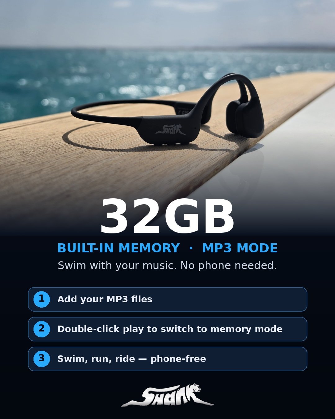 32GB built in memory, MP3 mode